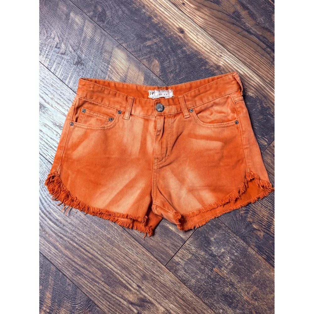 Free People Burnt Orange Denim Cut Off Shorts Frayed Hem W26